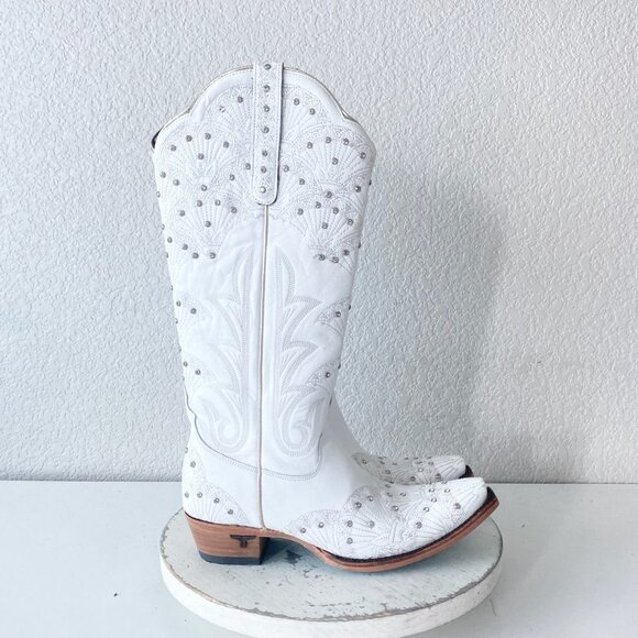Lane CALYPSO Womens Cowboy Boots 7.5 White Western Cowgirl Mid Calf Pointed Toe - Picture 2 of 11